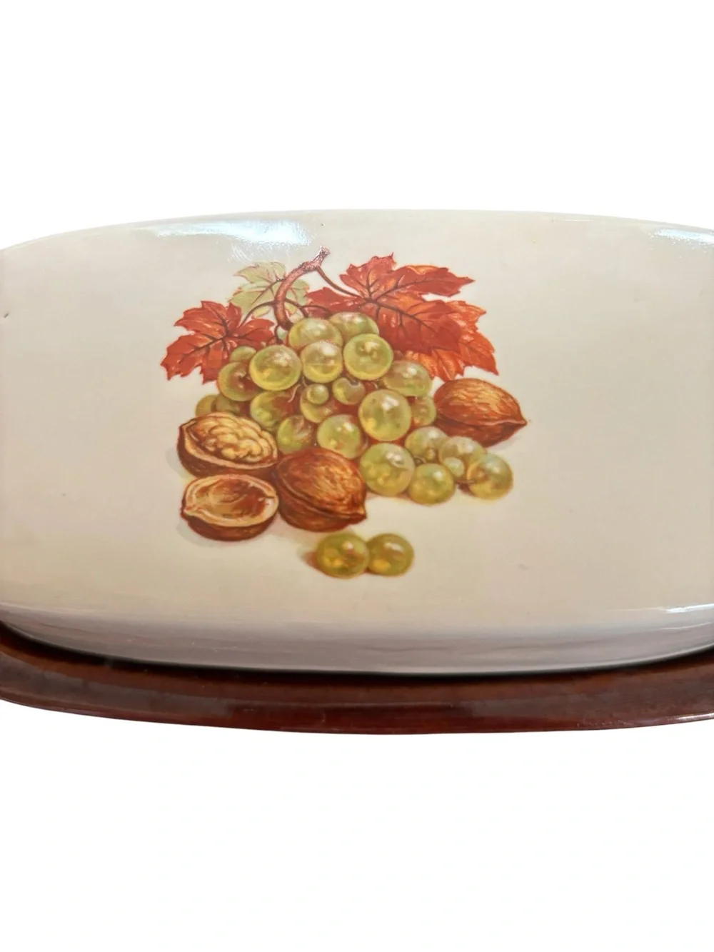 VTG McCoy Pottery Covered Butter Dish Model #7013 Cream Lid Harvest Leaves Nuts